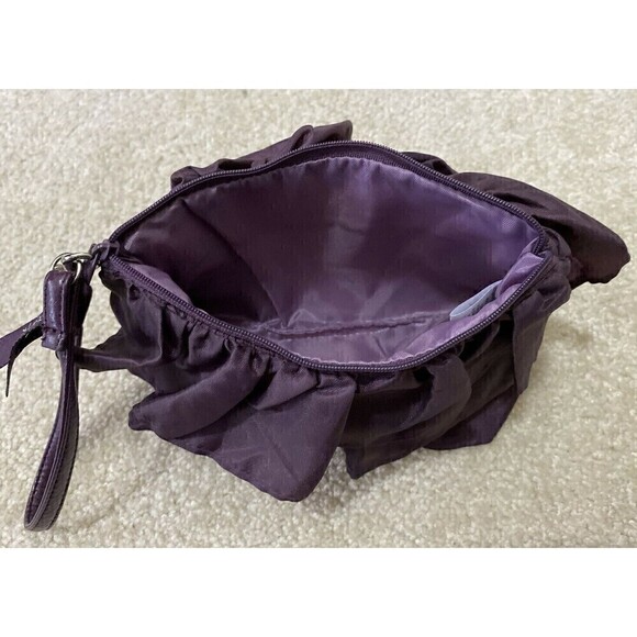 Thirty One Purple Ruffle Wristlet Plum Bag Handbag Clutch Wallet Nylon 608A - Picture 5 of 11